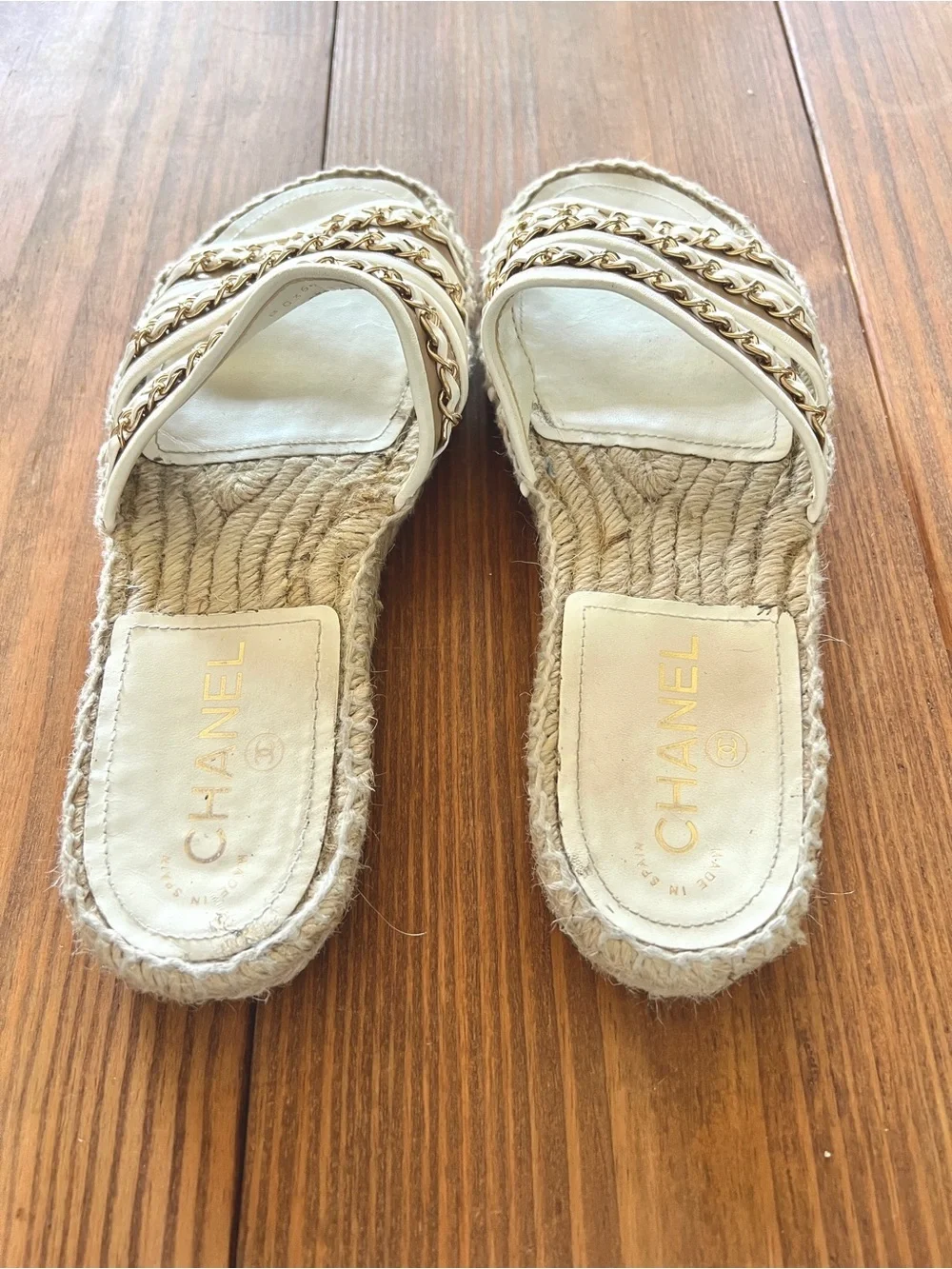 Chanel White Leather Espadrilles
